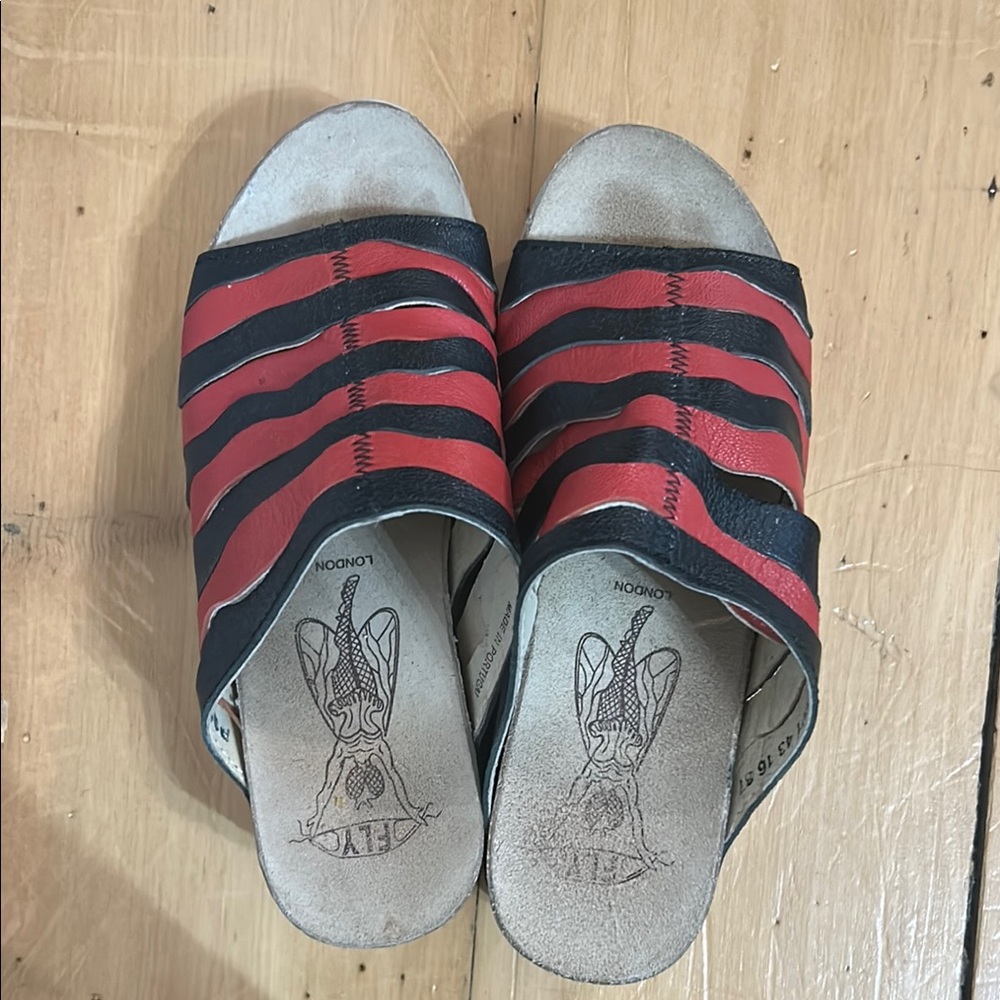 Red and Black Fly London Sandals